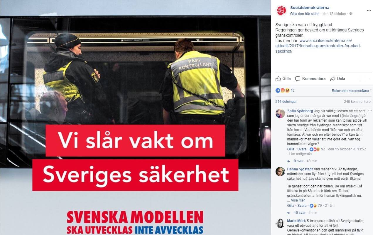 Socialdemokratiskt Facebookinlägg vållar upprörda känslor