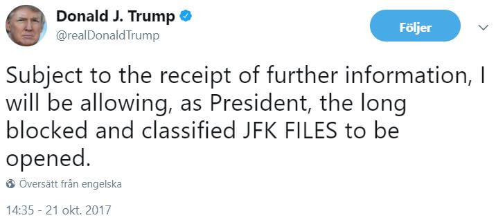 Trump lovar offentliggöra hemliga dokument om mordet på John F. Kennedy
