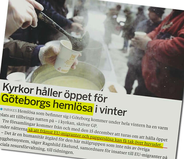 Göteborgs kyrkor öppnar dörren för hemlösa – exkluderar svenskar