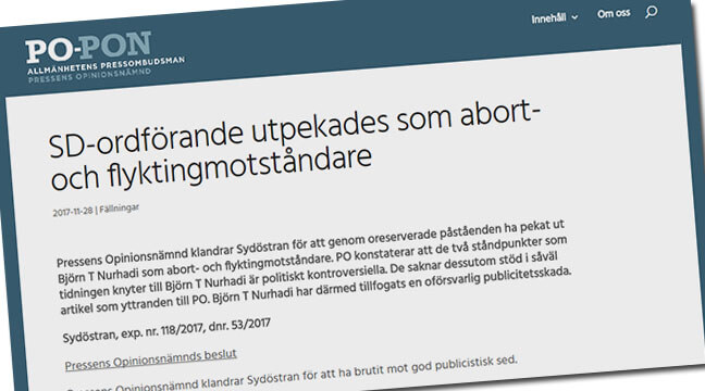 Sydöstran fälls av PON för falsk nyhetsrubrik