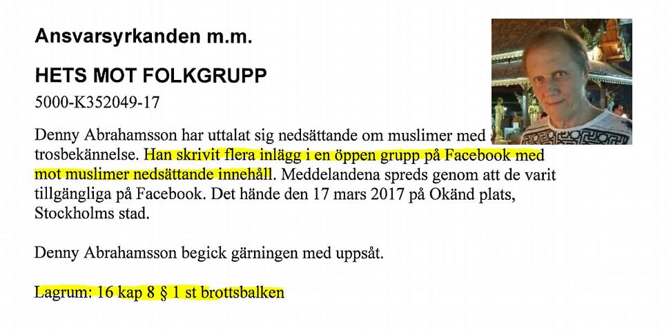 71-årige Denny kallade islam för ”fascistisk ideologi” – åtalas för hets mot folkgrupp