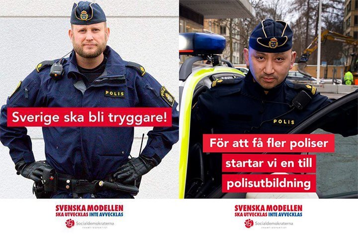 Socialdemokraterna använder bilder på poliser i sin valpropaganda utan polisernas tillstånd