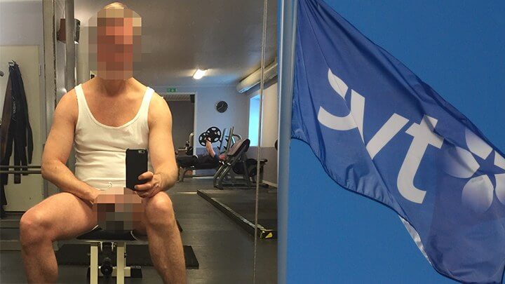 Här fotar SVT-ankare sig själv medan han onanerar på gymmet