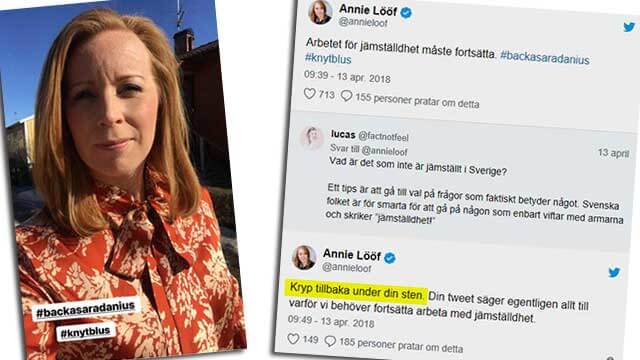 Centerledaren Annie Lööf spårade ur på Twitter – bad väljare ”krypa tillbaka under sin sten”
