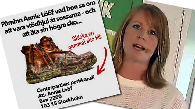 Efter Centerns ja till amnesti för afghaner – berg av skor till Annie Lööf att äta