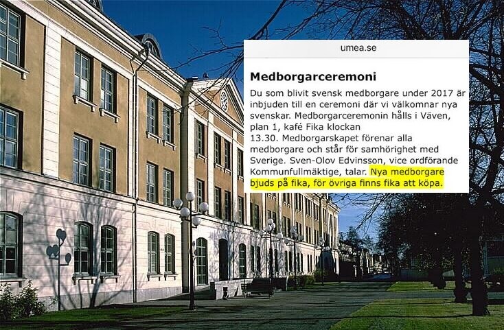 Umeå kommun: ”Nya medborgare bjuds på fika, för övriga finns fika att köpa”