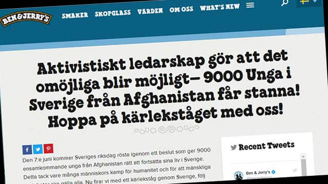 Glassjätten Ben&Jerry jublar när ’ensamkommande’ med avslag får stanna: ”Hoppa på kärlekståget med oss!”