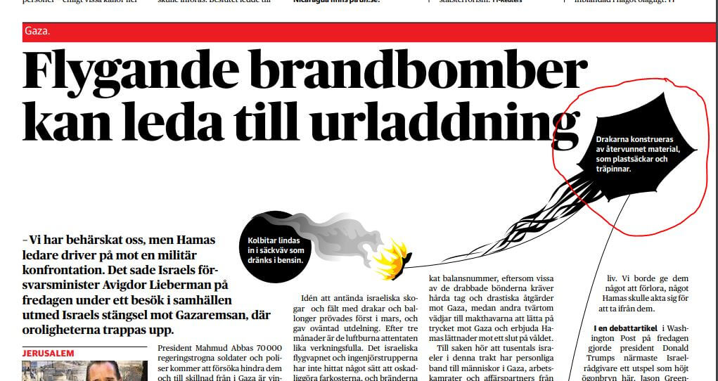 DN poängterar att brandbomberna mot Israel är miljövänliga