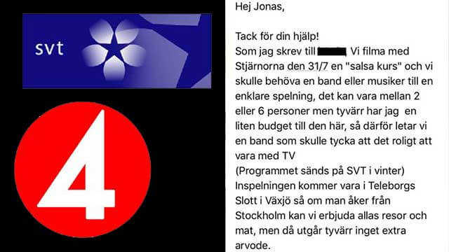 SVT-knutet produktionsbolag i blåsväder efter försök att få musiker att spela gratis