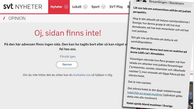 SVT Opinion raderade artikel om hat mot judar efter antisemitiska hot