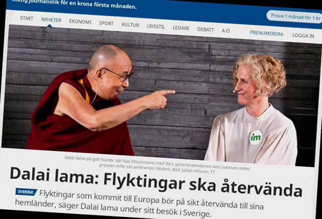 DN och GP raderade artikel där Dalai Lama uppmanar flyktingar i Europa att återvända hem