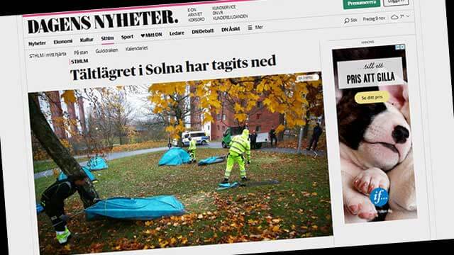 Blufftälten i Solna övergavs av migranterna – kommunen och polisen fick städa upp