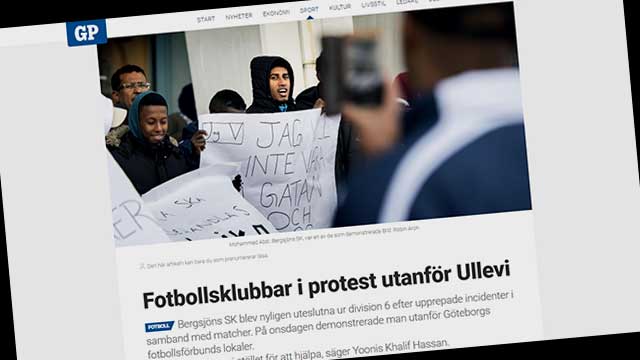 Somalier demonstrerade utanför Ullevi mot uteslutning av våldsamma fotbollslag