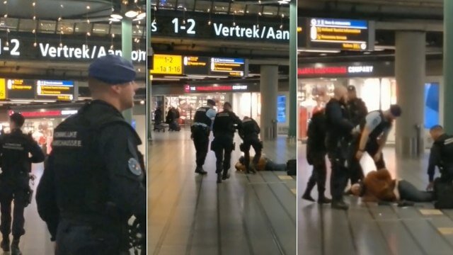 VIDEO: Knivman bombhotade Amsterdams flygplats