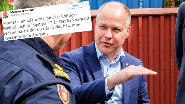 Justitieministern: ”Antal anmälda brott minskar kraftigt i Malmö” – Malmöpolis pulveriserar påståendet
