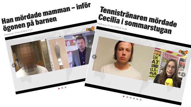 Expressen samma dag: namn och bild på svensk mördare – pixlar och anonymiserar utländsk mördare