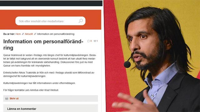 Qaisar Mahmood avskedas som chef för kulturmiljöavdelningen