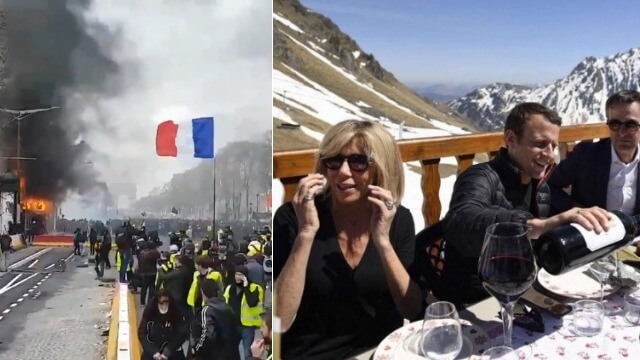 Protesterna eskalerar i Frankrike med skadegörelse och våld medan Macron åker på semester