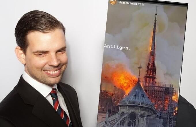 Alex Schulman om branden i Notre Dame: ”Äntligen.”