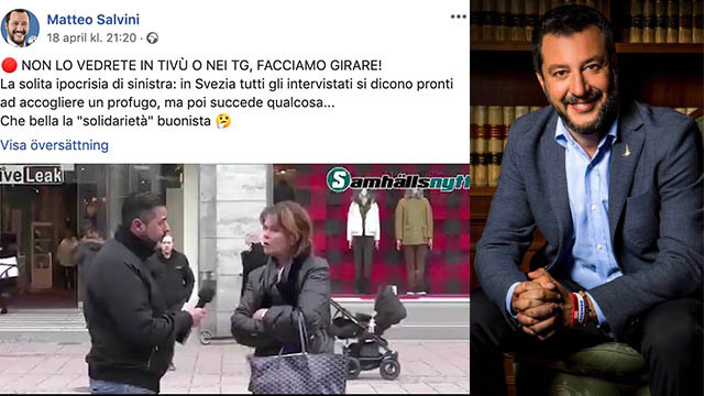 Italiens inrikesminister Salvini delar Samhällsnytts reportage