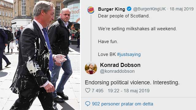 Efter Burger Kings utspel – Nigel Farage attackerad och dränkt i milkshake