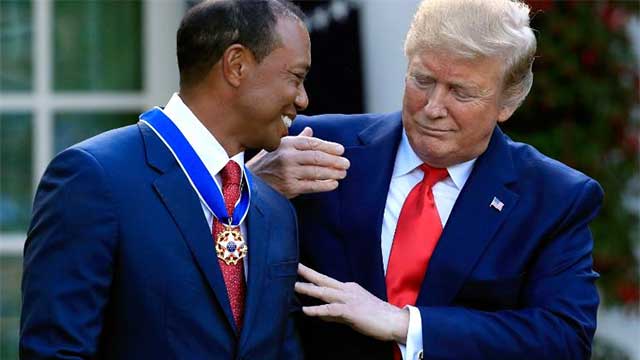 Tiger Woods fick medalj av presidenten – fördömer idrottsprofilers Trump-hat