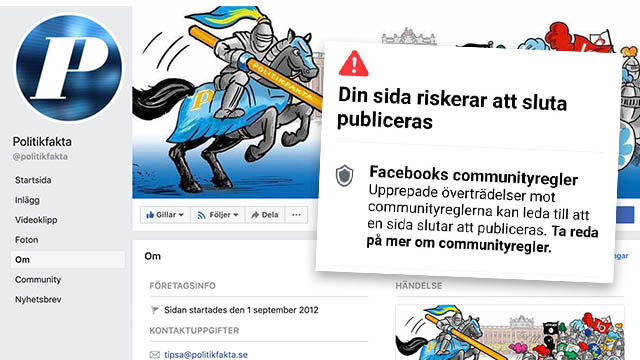 Facebook hotar att ta bort Politikfakta