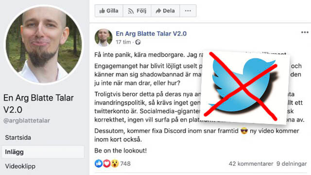 ”En Arg Blatte” stänger ner Twitter-konto – säger sig vara skuggbannad