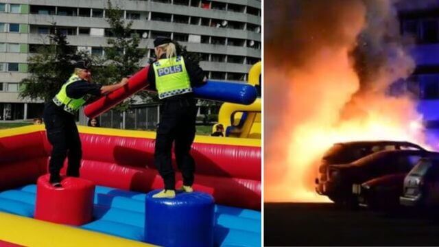 Polisen bjöd ’utsatt område’ på jippo med hoppborg – möts av stenkastning och bilbränder