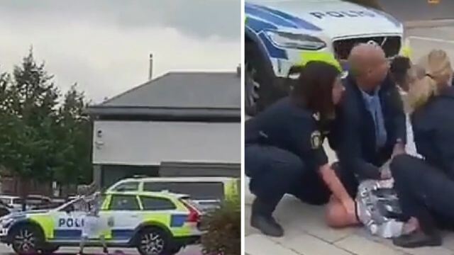 VIDEO: Man löpte amok utanför polishus – slog sönder radiobil med kofot men släpptes