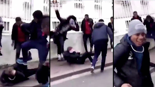 Här attackerar gänget den franske pojken