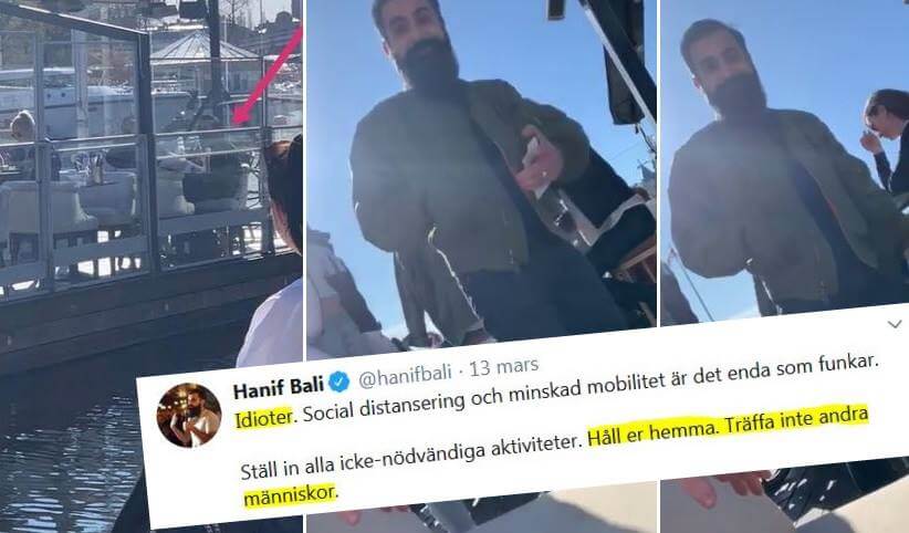 Hanif Bali uppmanade till hemmakarantän – själv åt han ute med sällskap på lyxrestaurang