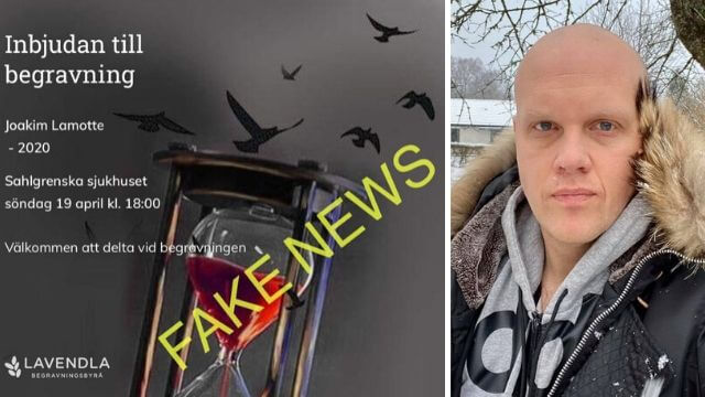 Lamotte trakasserad med dödsannons hos begravningsbyrå