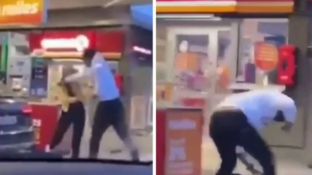 VIDEO: Sparkade och slog oprovocerat kvinna vid bensinmack