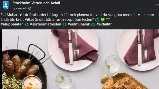 Stockholm Vatten och Avfall i sponsrad kampanj på Facebook: ”Eid Mubarak”