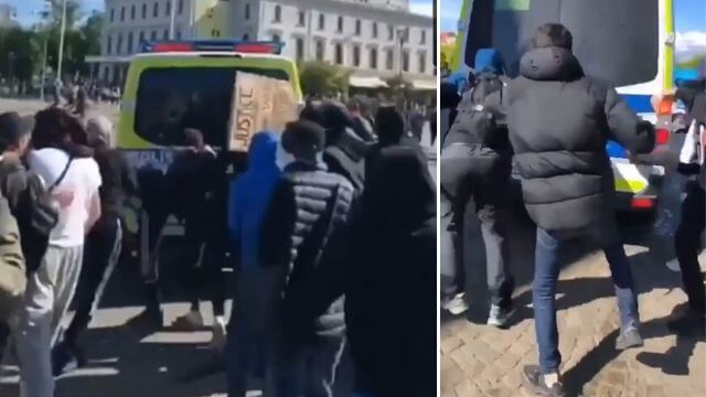 Maskerade vänsteraktivister attackerade polisen: ”Knulla ainas mamma”