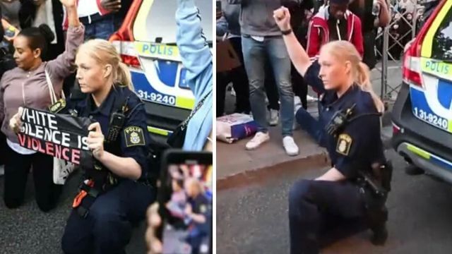 Polismyndigheten om knäböjd polis: ”Vi står bakom mänskliga rättigheter”