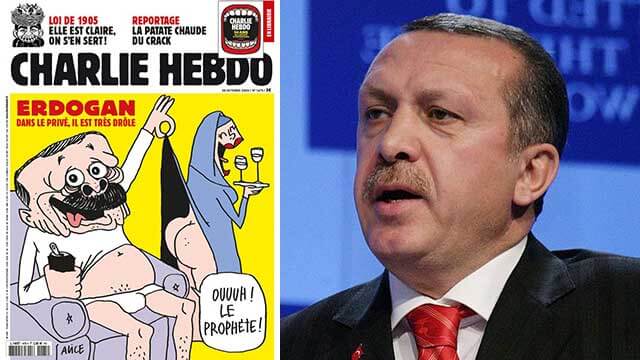 Erdogan på Charlie Hebdos omslag efter attackerna mot Macron