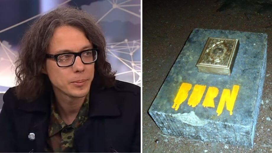 Dan Park i aktion mot olaglig koranskulptur