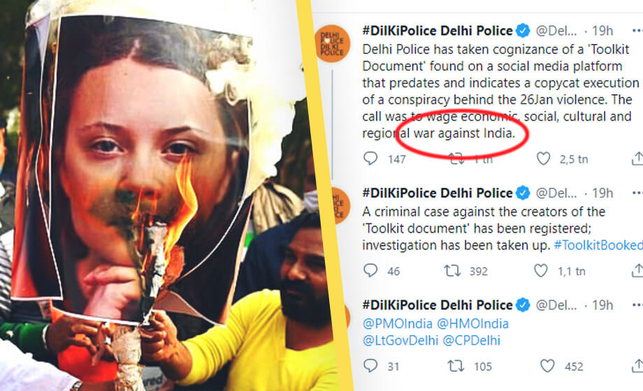 Här brinner bilder på Greta – anklagas av polisen för att förklara krig mot Indien