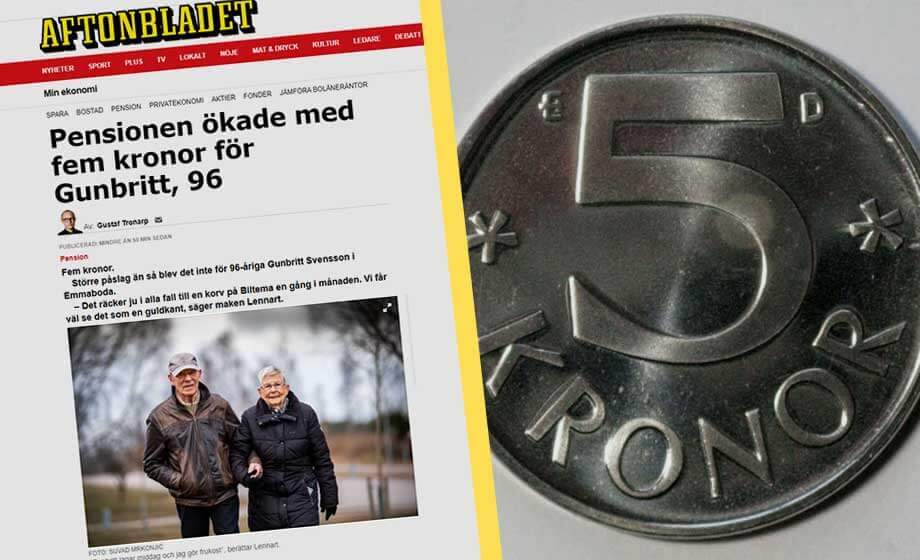 Fem kronor – regeringens pensionshöjning till 96-åriga Gunbritt