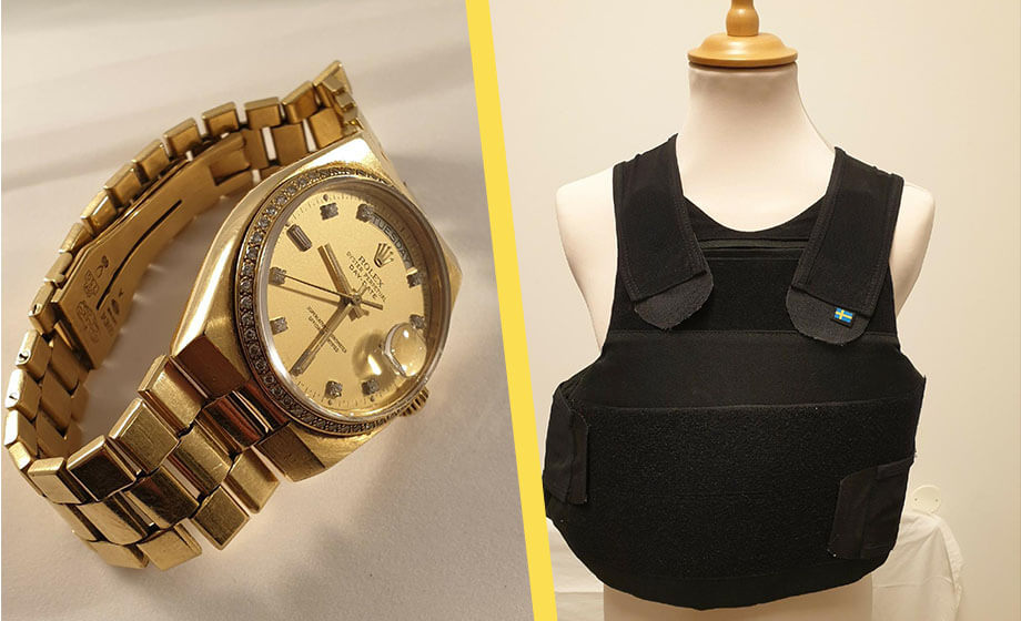 Kronofogdens sortiment i Malmö: Gucci, Rolex och skyddsvästar