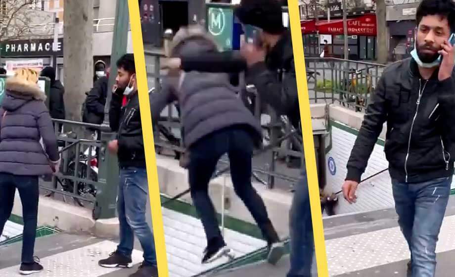 VIDEO: Kvinna knuffas våldsamt nedför trappa – gärningsmannen går oberörd från platsen