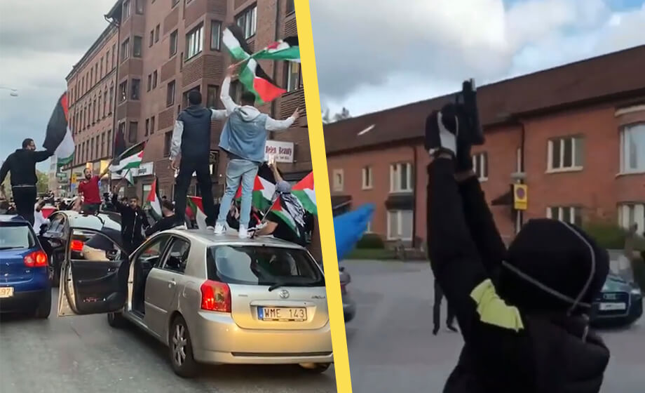 VIDEO: Skottlossning och trafikkaos när palestinier demonstrerar i Sverige