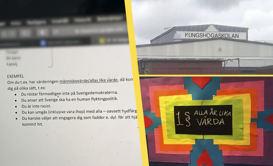 Skola lär elever att SD-väljare inte tror på allas lika värde