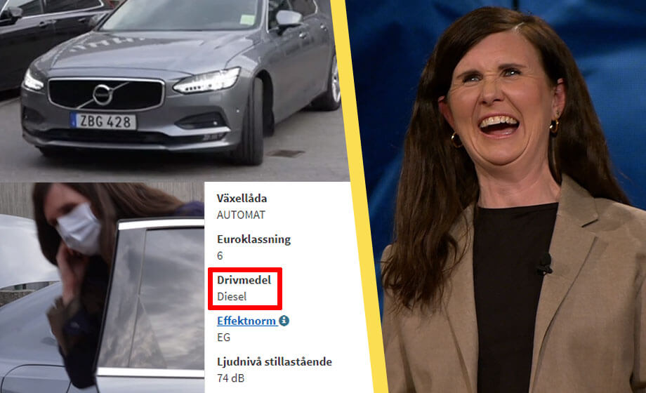 Här anländer Märta Stenevi (MP) till debatten – i dieselbil