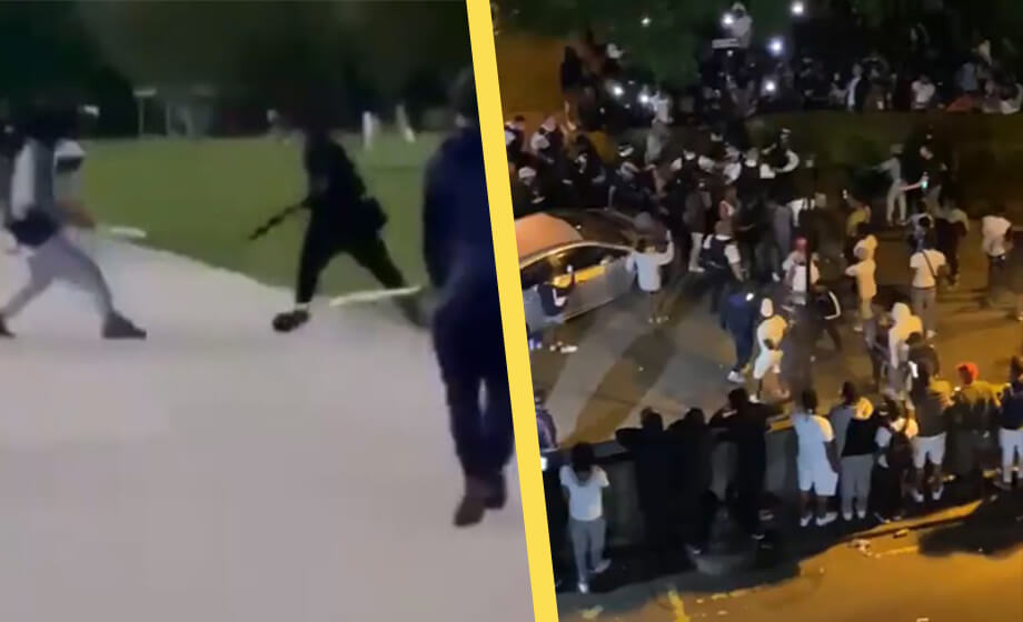 VIDEO: Se kaoset när gäng gör upp med macheter i park