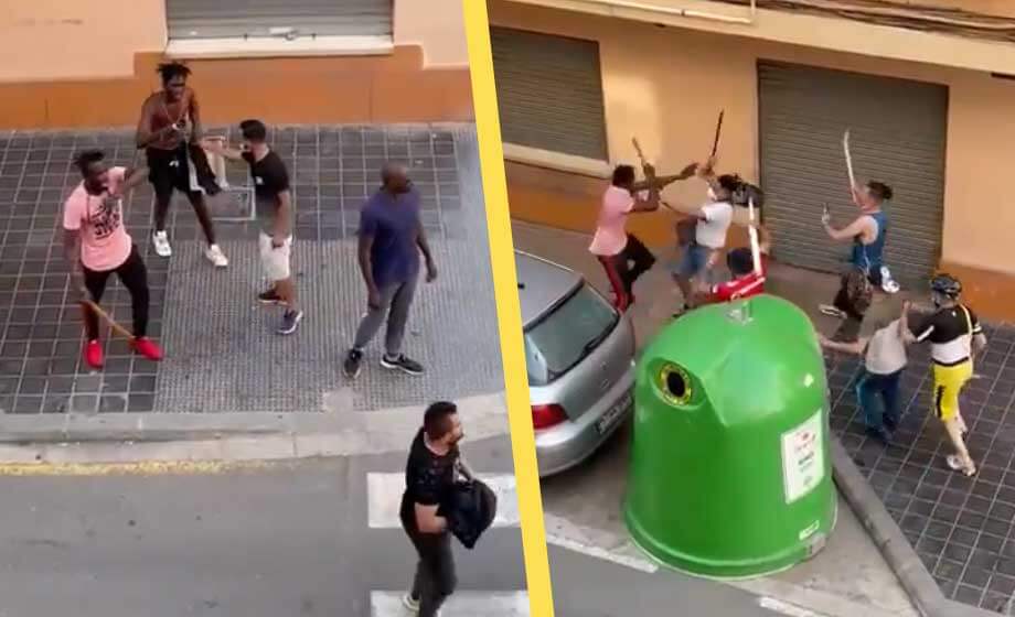 VIDEO: Arabiska och afrikanska gäng ryker samman – slåss på gatan med påkar och tillhyggen