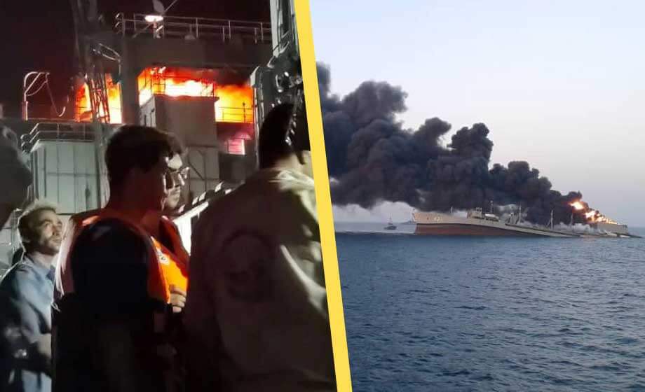 Iranska flottans största skepp sjönk efter brand