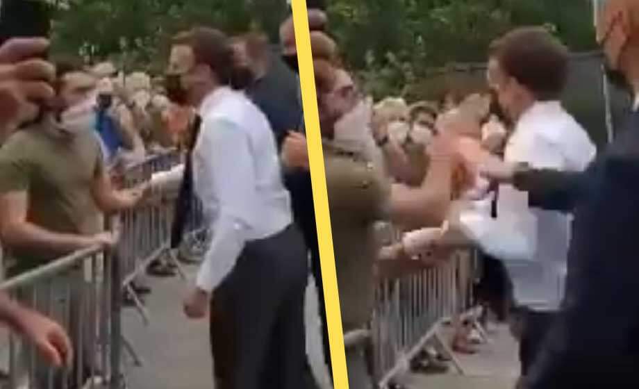 VIDEO: Här får Frankrikes president örfil av åskådare – ”Bort med Macron!”